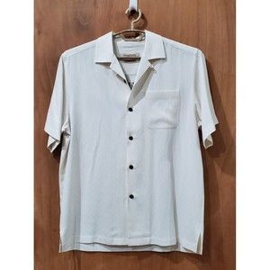 TOMMY BAHAMA ORIGINAL FIT BEIGE 100% SILK SHIRT WINE GRAPHIC MEN SMALL